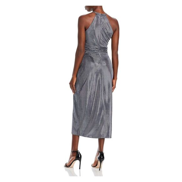 RAMY BROOK Womens Silver Twist Front Sleeveless Halter Midi Sheath Dress 0 - Picture 2 of 3